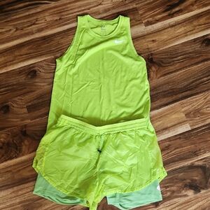 Nike Neon Green Tank Top and Shorts Set